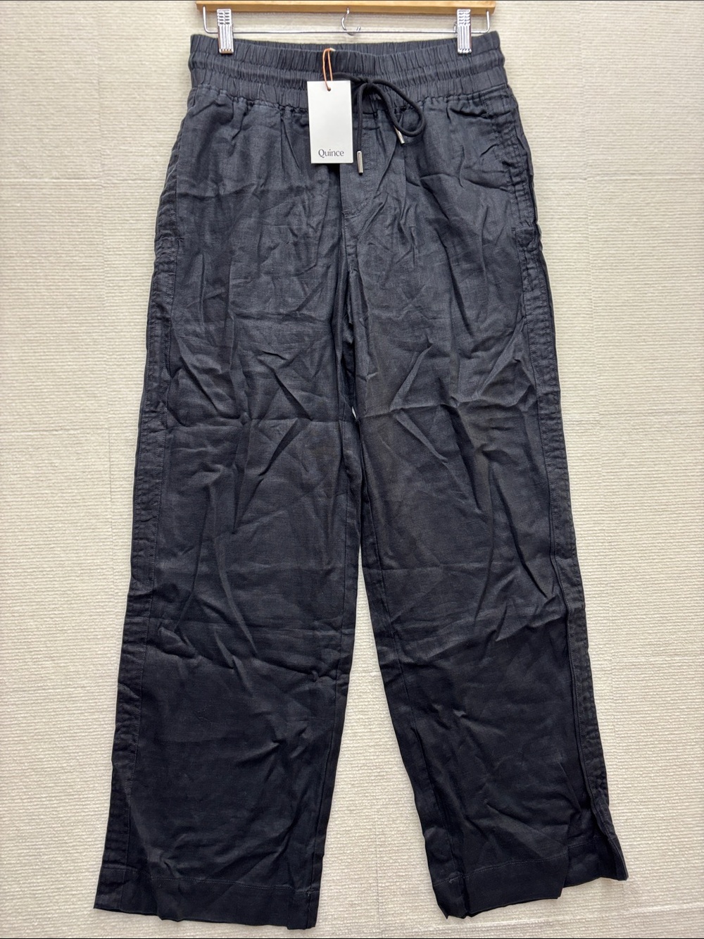 New Quince | medium Black Linen Drawstring pants wide leg